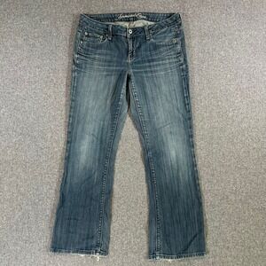 American Eagle Jeans Women 10 True Boot Blue Whiskered Stretch Distressed